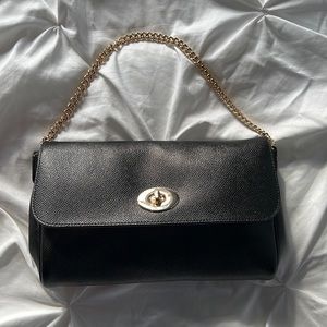Coach Purse, M1692-F57528 Ruby Crossbody, Black leather and gold chain